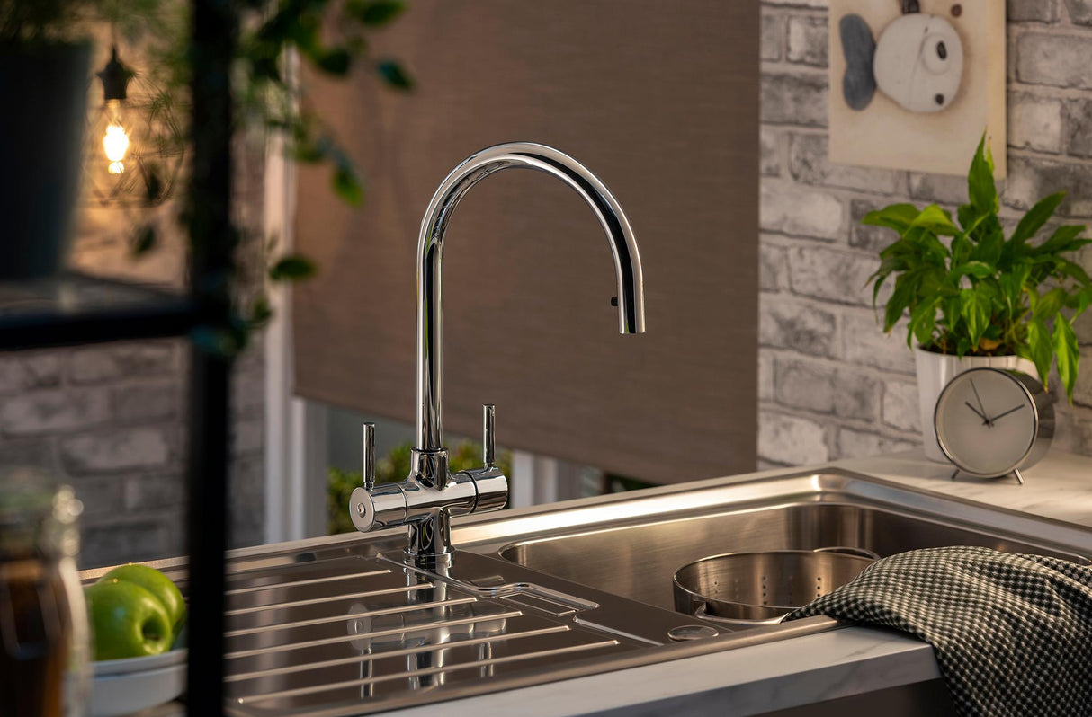 Abode Zest Premium Dual Lever Pull-Out Kitchen Mixer Tap
