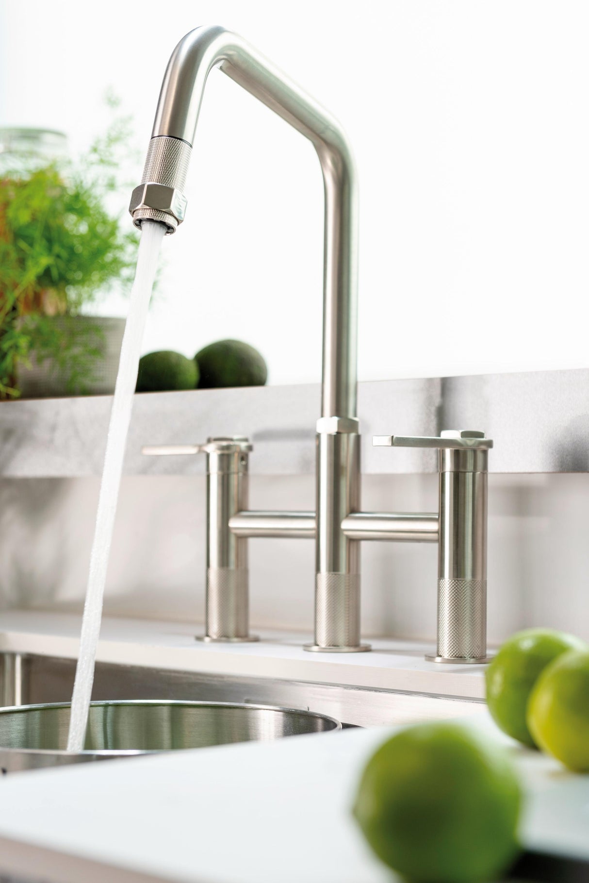 Abode Hex Dual Lever Pull Out Spray Bridge Kitchen Mixer Tap