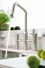 Abode Hex Dual Lever Pull Out Spray Bridge Kitchen Mixer Tap
