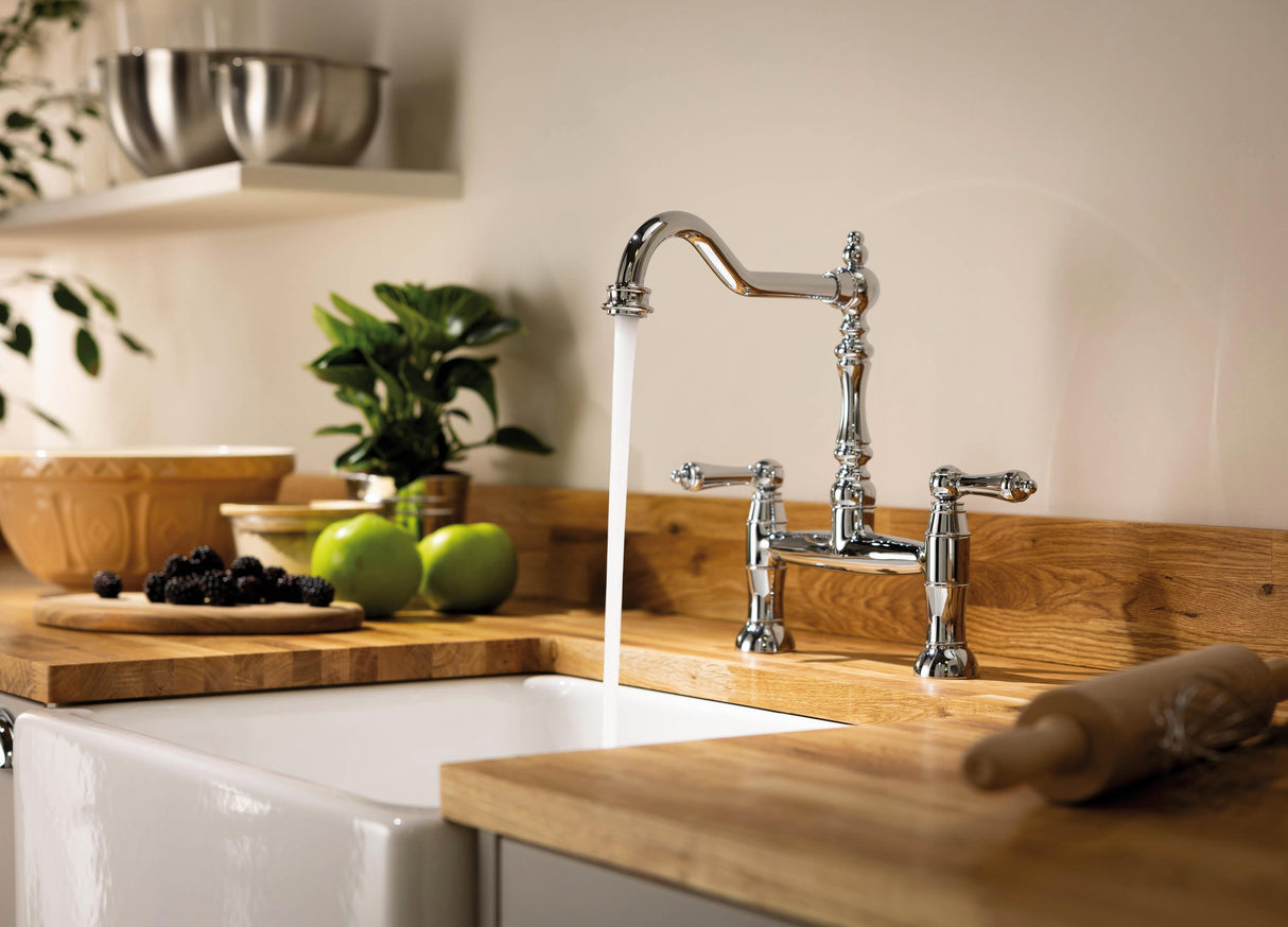 Abode Mayenne Dual Lever Traditional Bridge Kitchen Mixer Tap