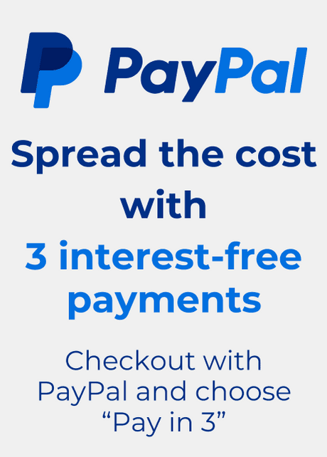 PayPal advertisement for spreading the cost with 3 interest-free payments on a white background