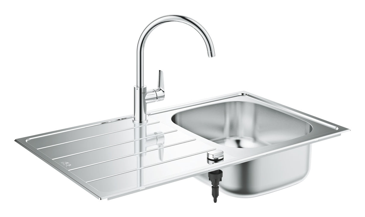 Grohe K200 Single Bowl Kitchen Sink and BauEdge Tap set in Stainless Steel