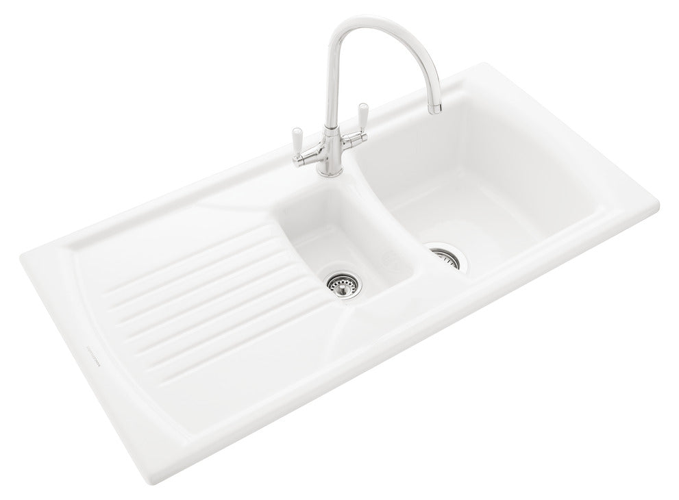 Rangemaster Tenby 1.5 Bowl Inset Ceramic Kitchen Sink in White