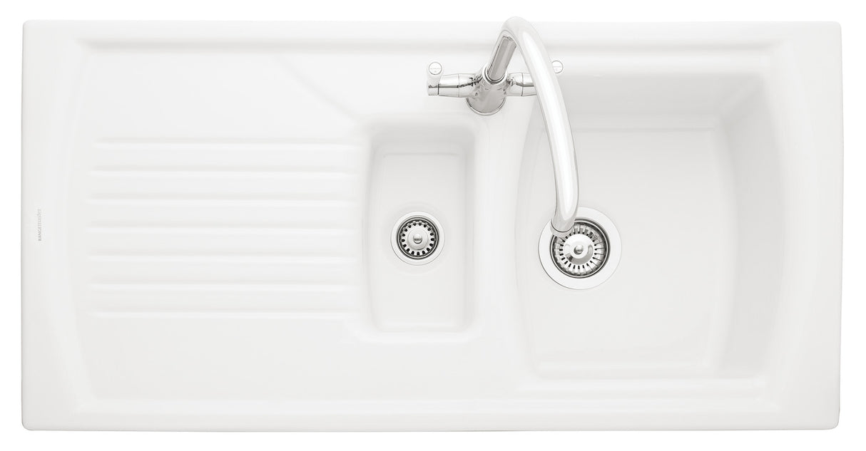 Rangemaster Tenby 1.5 Bowl Inset Ceramic Kitchen Sink in White