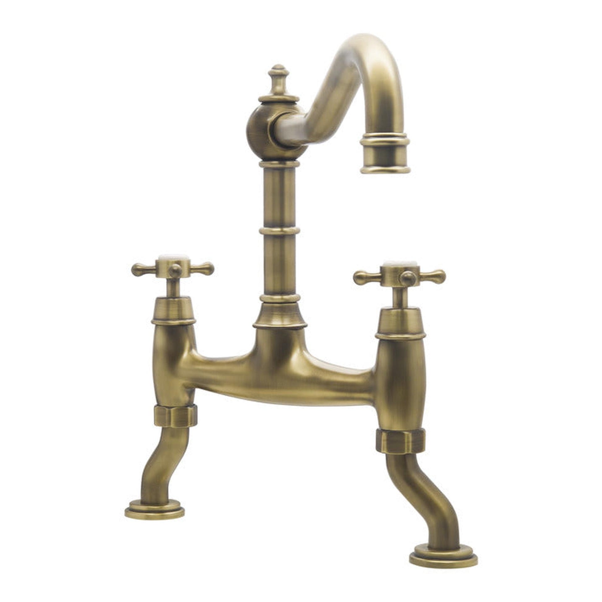 Bidbury & Co. Fairford Country Style Spout Traditional Bridge Tap With Crosshead Handles Patinated Brass 57866620