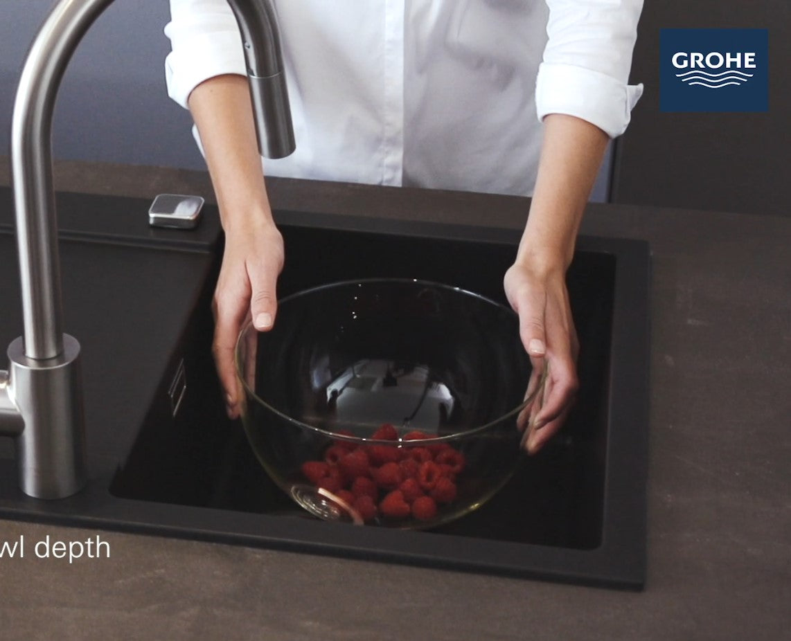 Grohe K400 Inset Mount Single Bowl Kitchen Sink For 600mm Cabinet In Stainless Steel Black Video