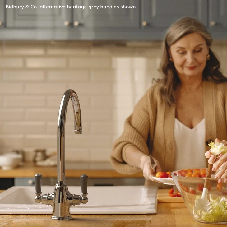 Bidbury & Co. Amesbury Kitchen Mixer Tap with White Tipped Lever Handles & Regal Aesthetic