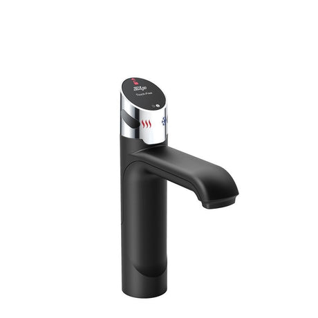 HydroTap G5 Touch Free Wave boiling chilled water tap in black against a plain white background
